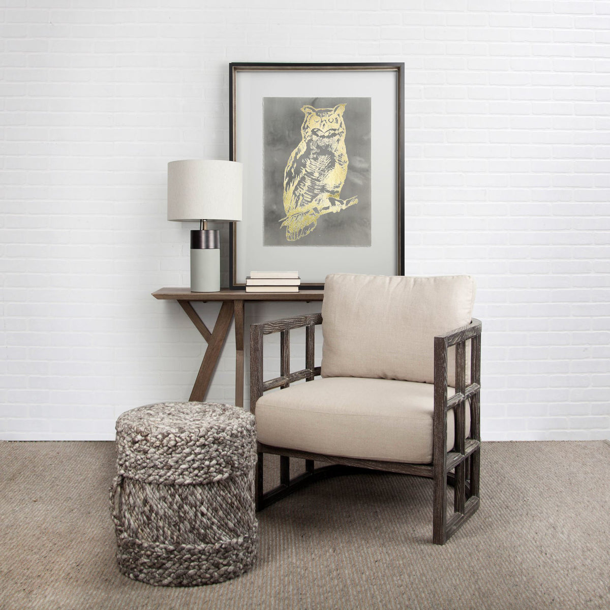 Skylar Cream Fabric Covered Cushioned Demi-Lune Wooden Frame Accent Chair