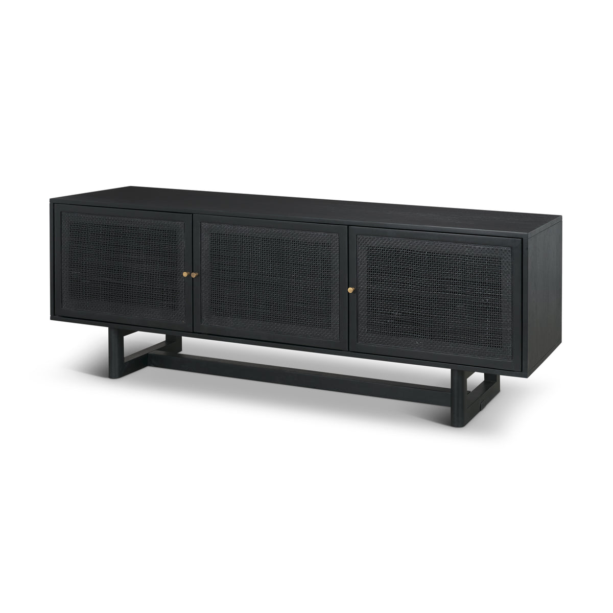 Grier 65 Inch Black Solid Wood and Cane Media Console
