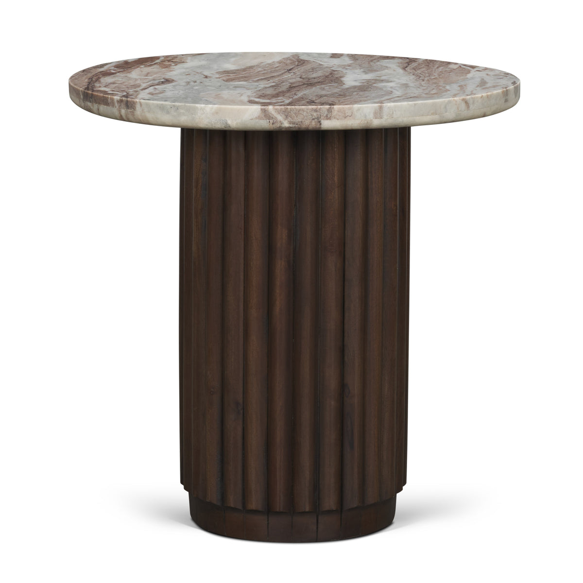 Marbrello Pink Marble Top Espresso Brown Round Side Table