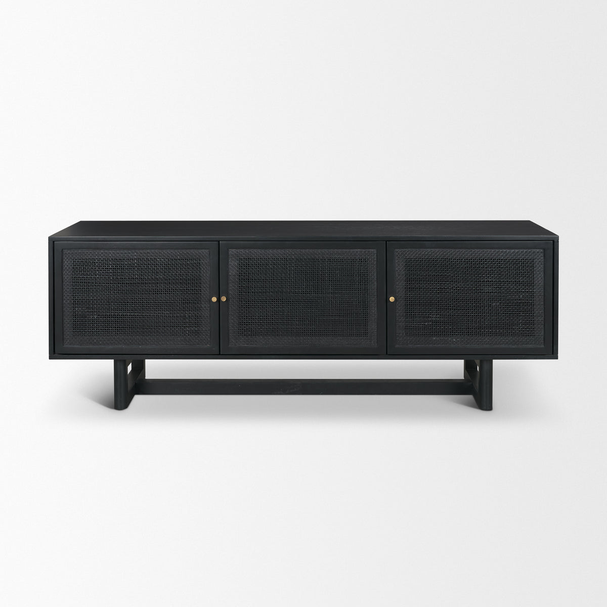 Grier 65 Inch Black Solid Wood and Cane Media Console