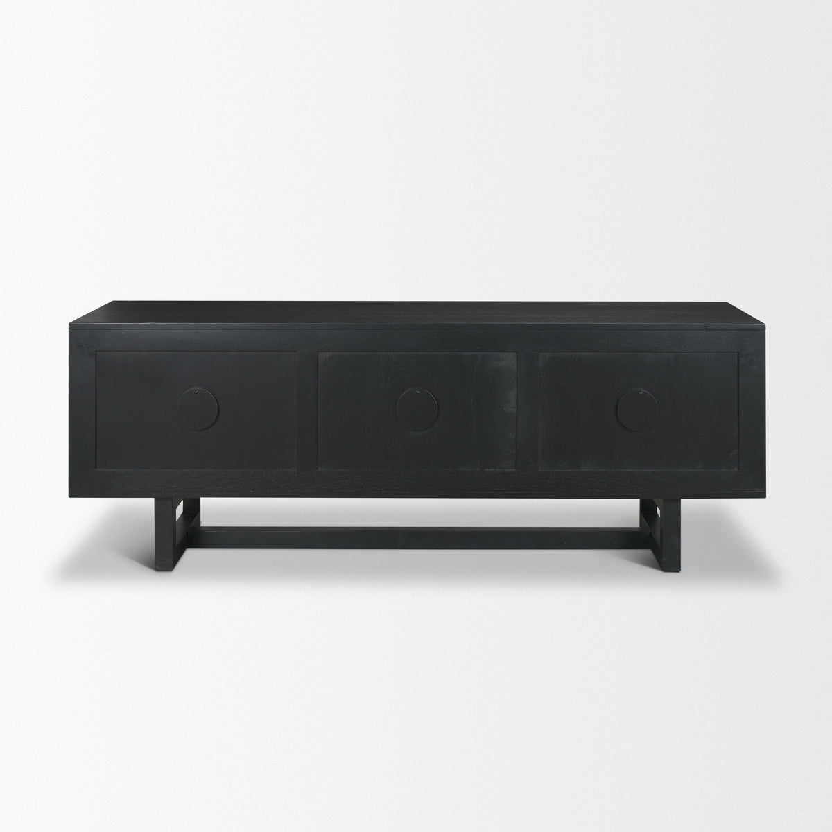 Grier 65 Inch Black Solid Wood and Cane Media Console