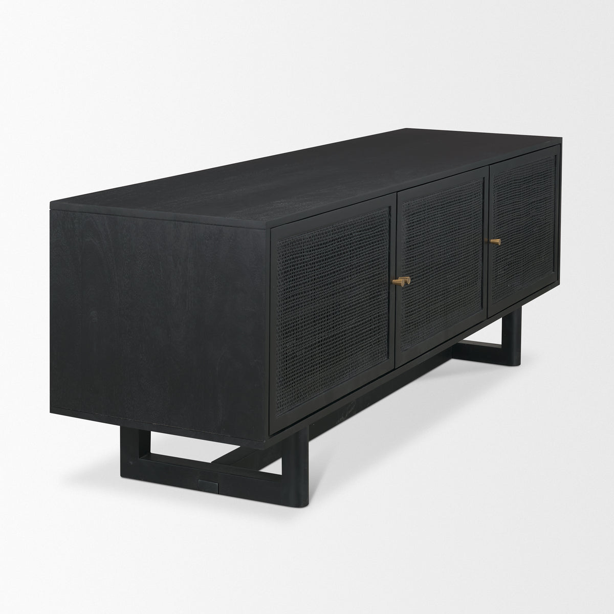 Grier 65 Inch Black Solid Wood and Cane Media Console