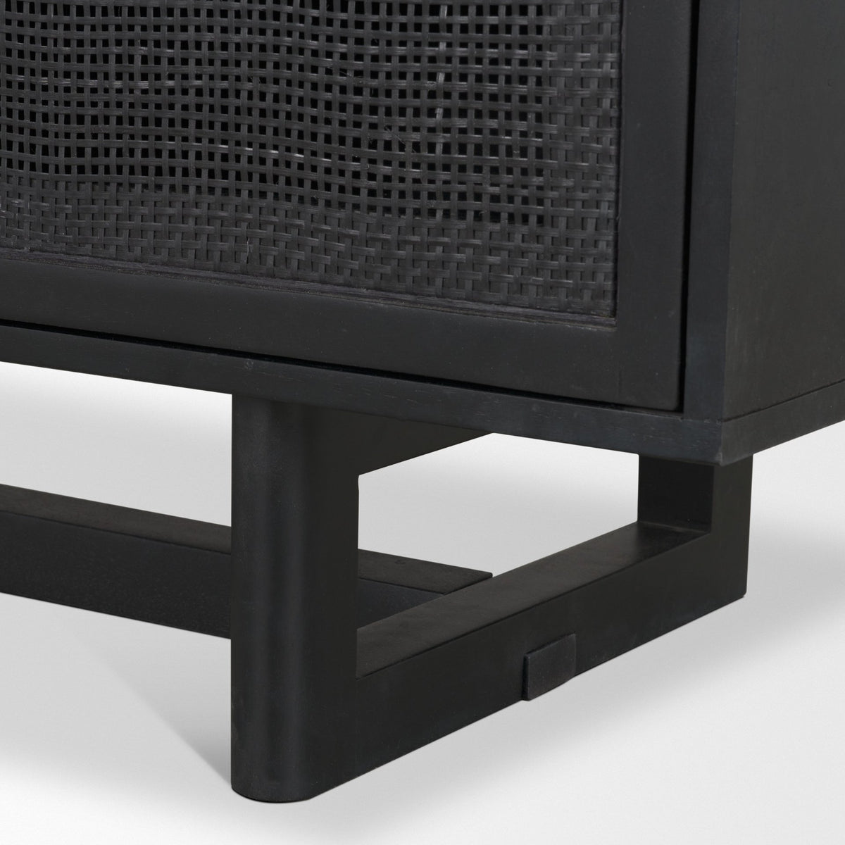 Grier 65 Inch Black Solid Wood and Cane Media Console