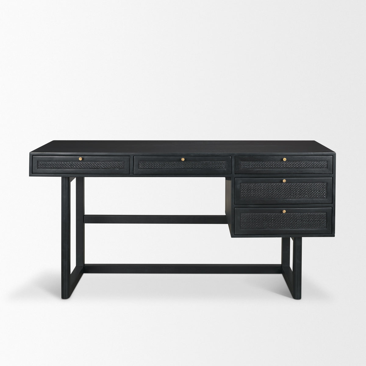 Grier 60 Inch Black Solid Wood and Cane Office Desk