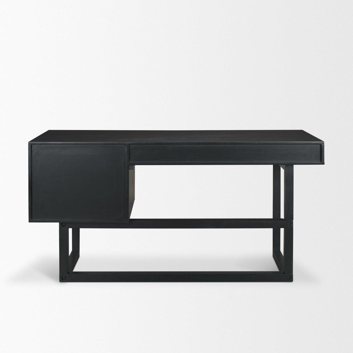 Grier 60 Inch Black Solid Wood and Cane Office Desk