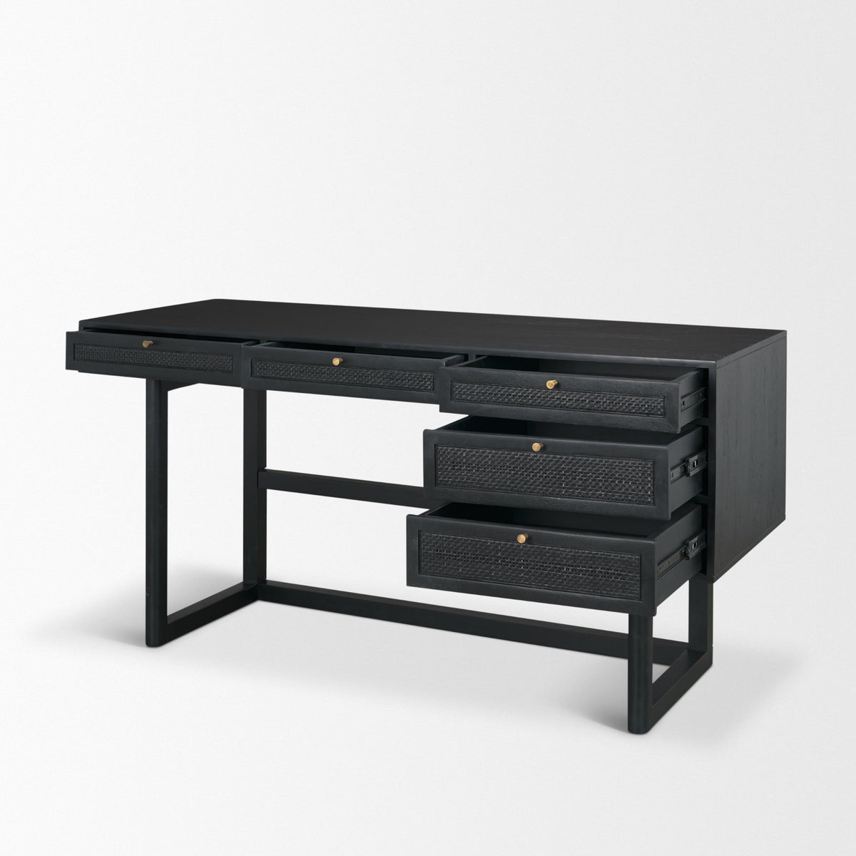 Grier 60 Inch Black Solid Wood and Cane Office Desk