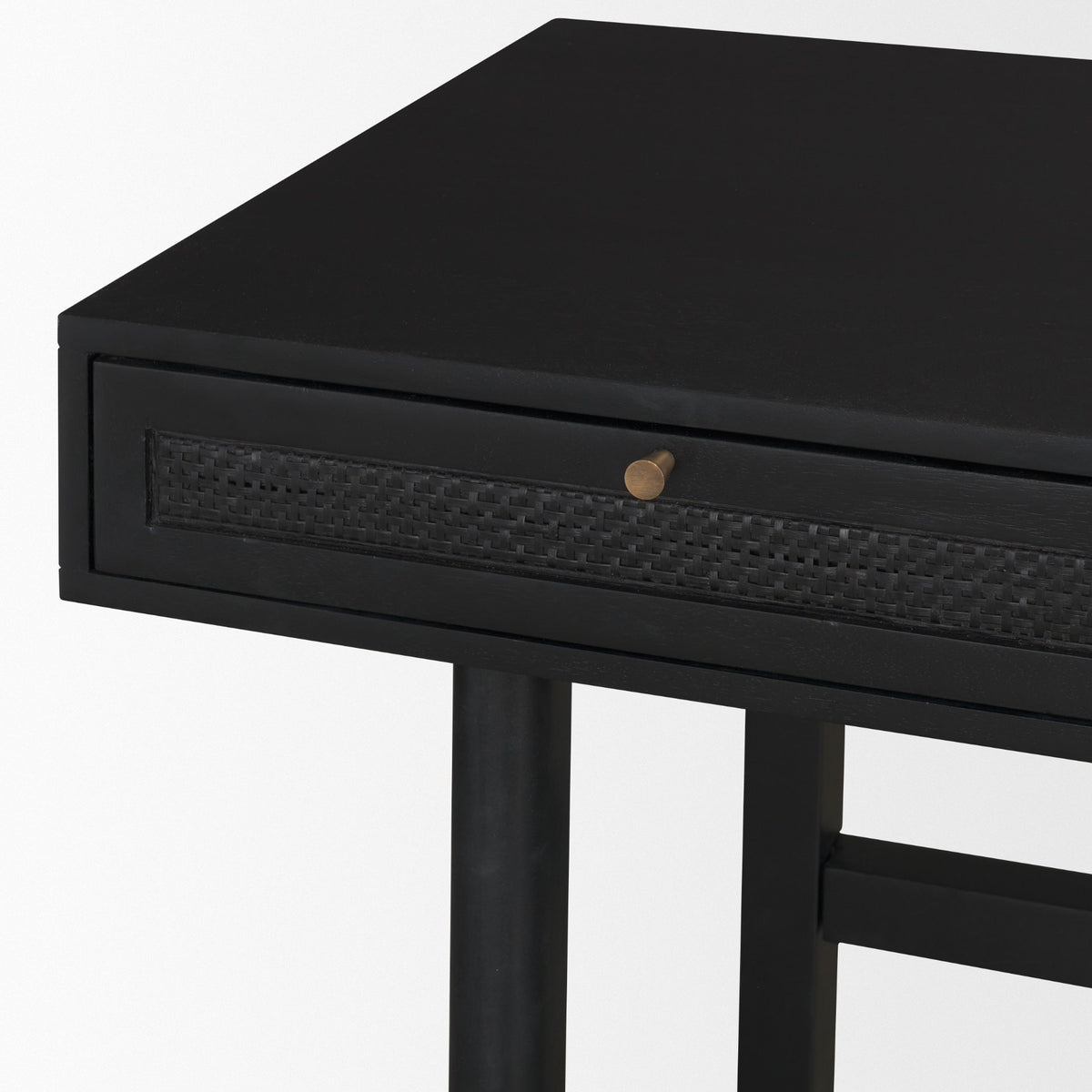 Grier 60 Inch Black Solid Wood and Cane Office Desk