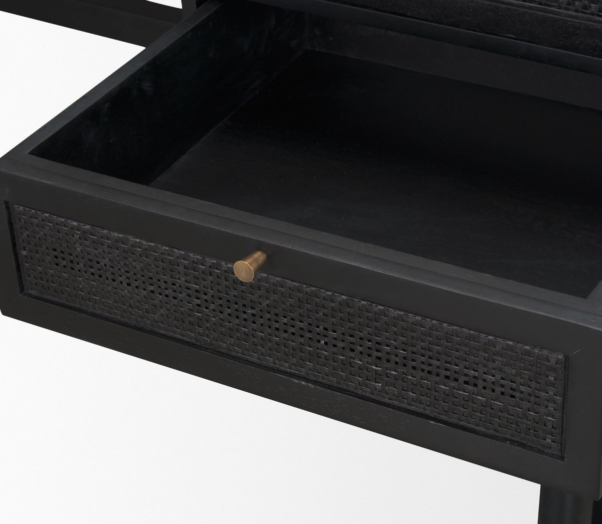 Grier 60 Inch Black Solid Wood and Cane Office Desk