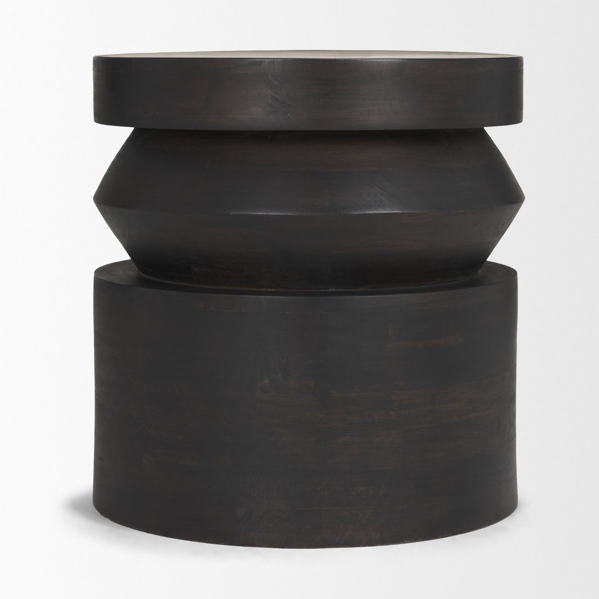 Rashama Dark Brown Wood Stacked Geometric Round Accent Table