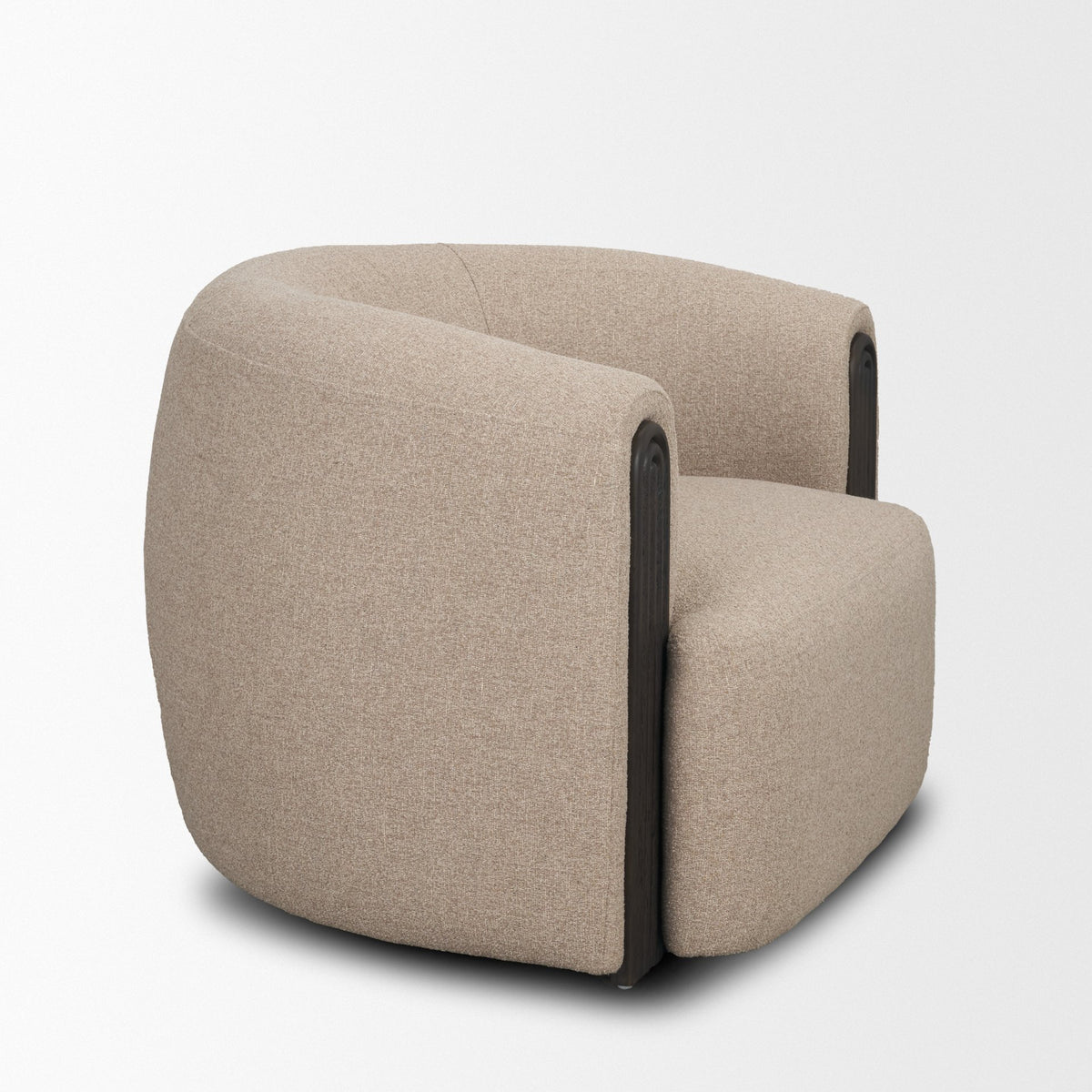Kornelia Textured Mushroom Fabric Barrel Accent Chair