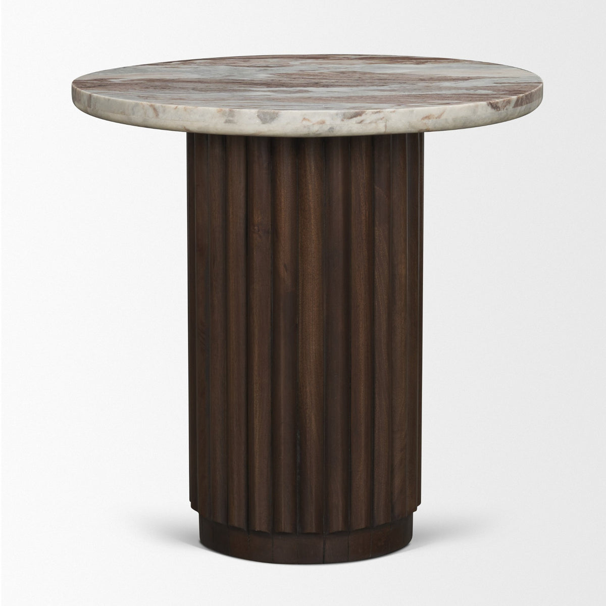 Marbrello Pink Marble Top Espresso Brown Round Side Table