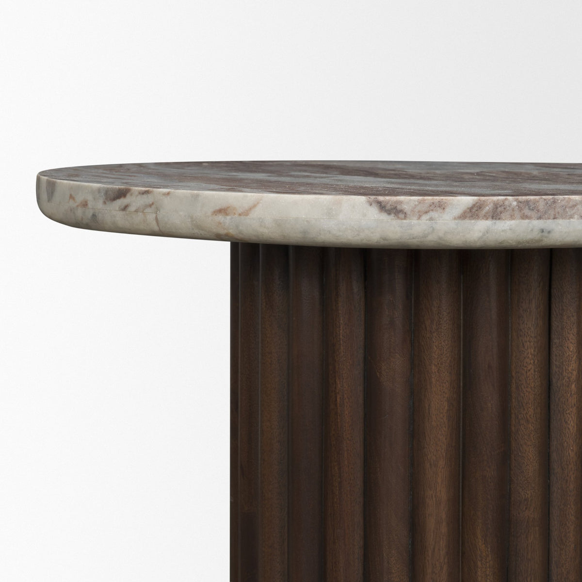 Marbrello Pink Marble Top Espresso Brown Round Side Table