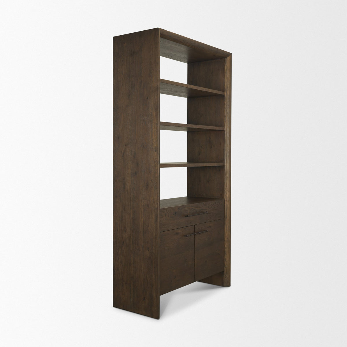 Belford 2‑Door Dark Brown Oak Wood Shelving Unit