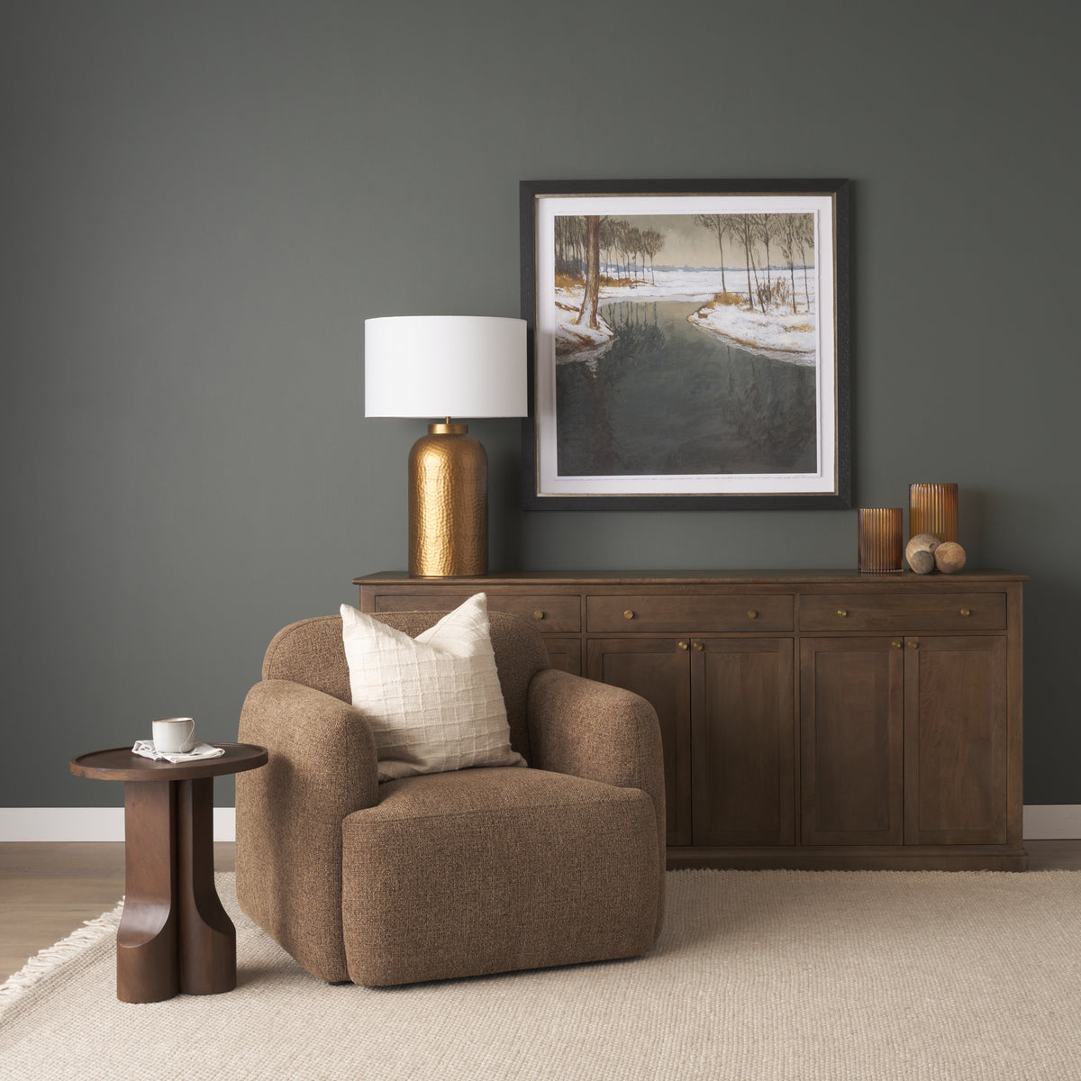 Saga Textured Brown Plush Fabric Upholstered Chair