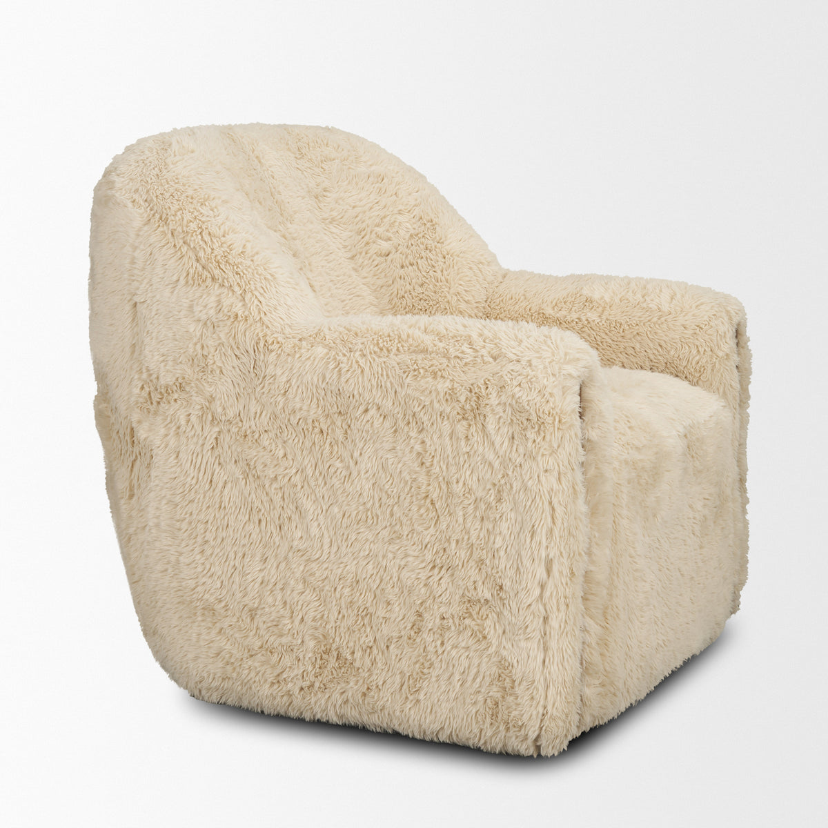 Huntley Cream Faux Fur Fabric Swivel Accent Chair