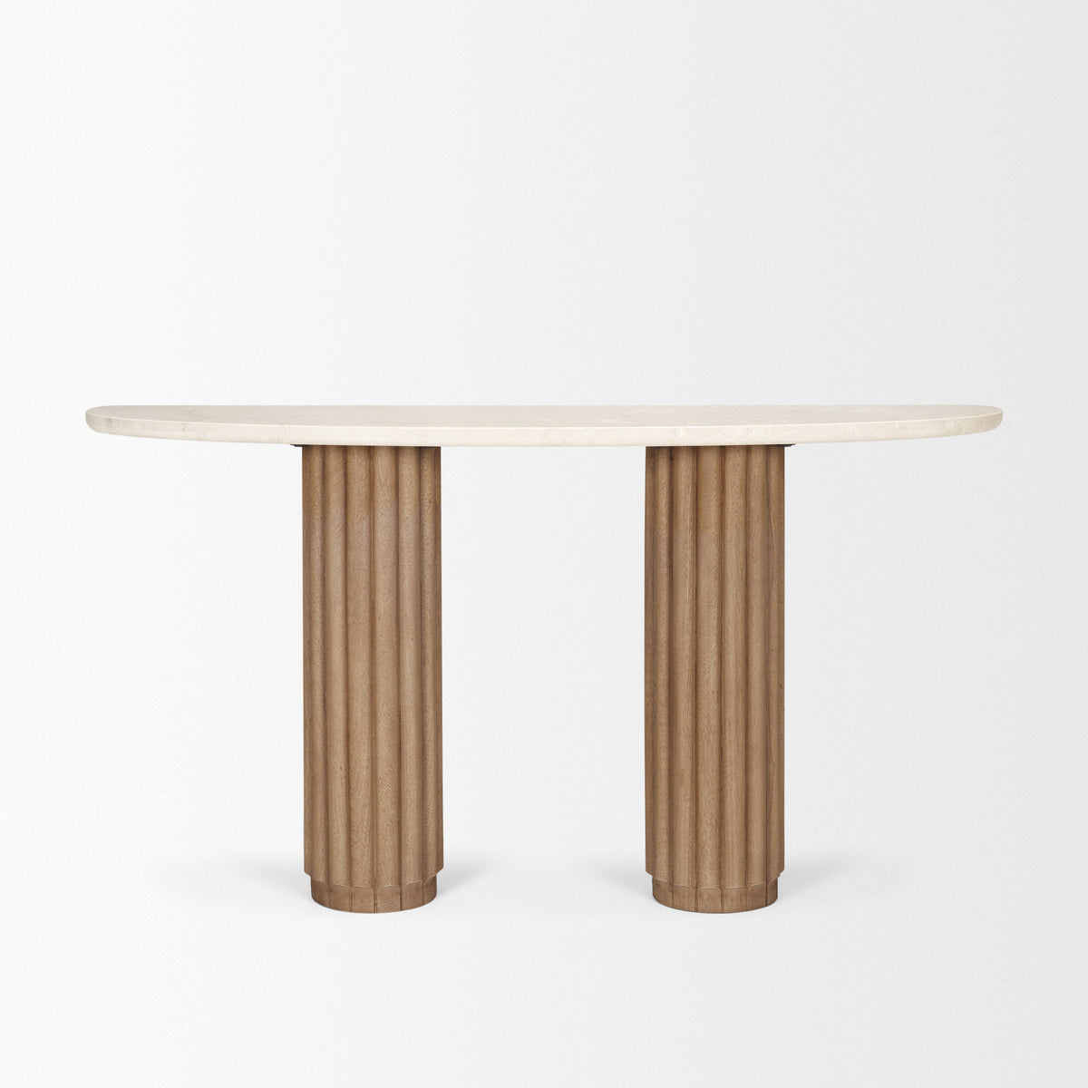 Marbrello Botticino Marble Top Light Brown Fluted Wood Console