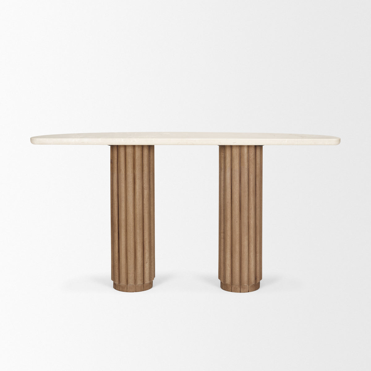 Marbrello Botticino Marble Top Light Brown Fluted Wood Console