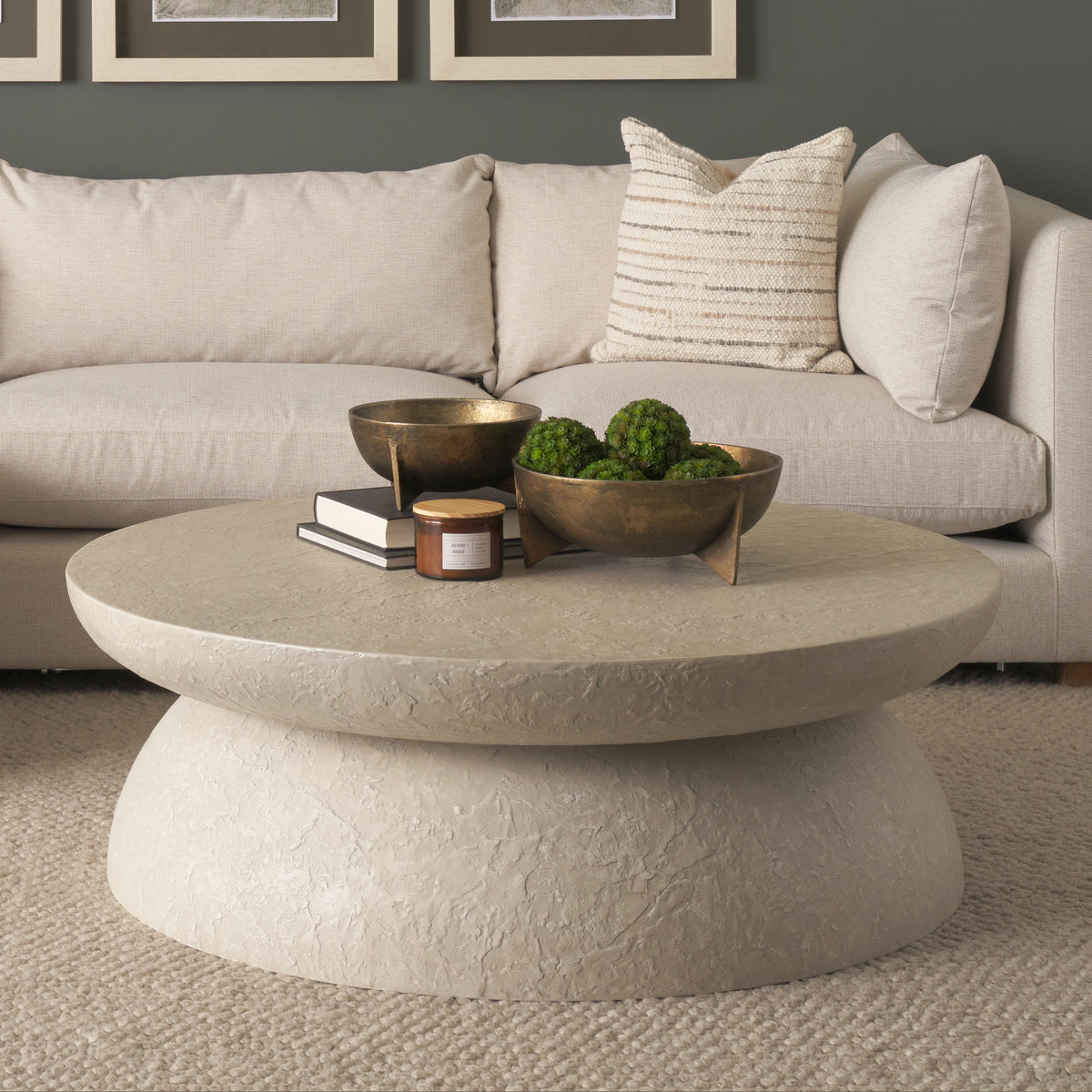 Mesa 48 Inch Round Stone Finish Coffee Table