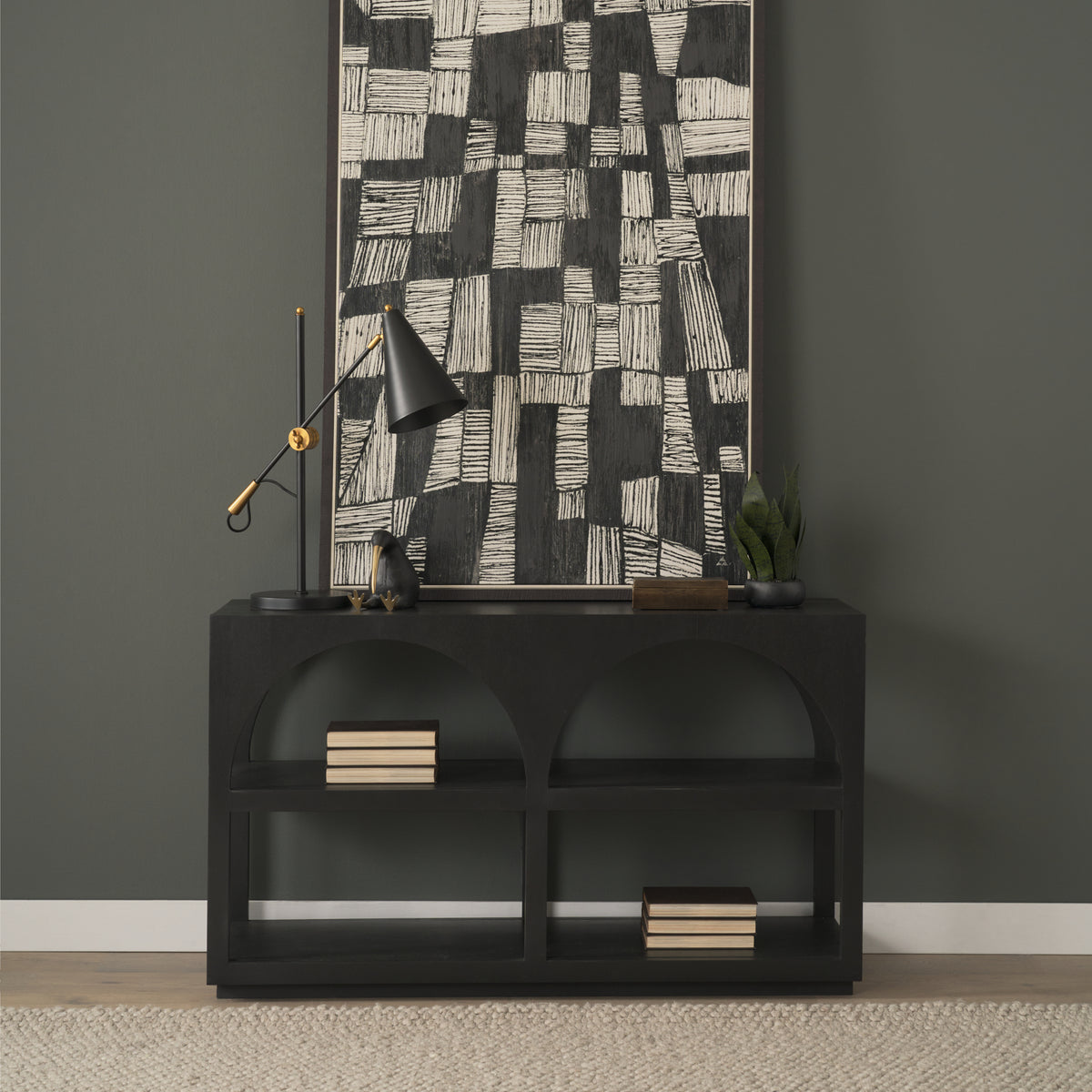 Bela 54 Inch Matte Black Solid Wood Arched Console Table
