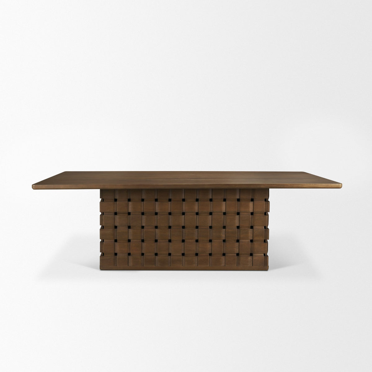 Trellyn Dark Brown Solid Wood Dining Table with Carved Woven Base