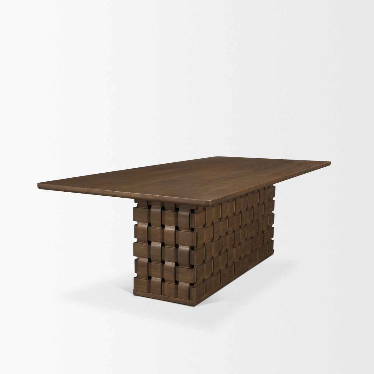 Trellyn Dark Brown Solid Wood Dining Table with Carved Woven Base