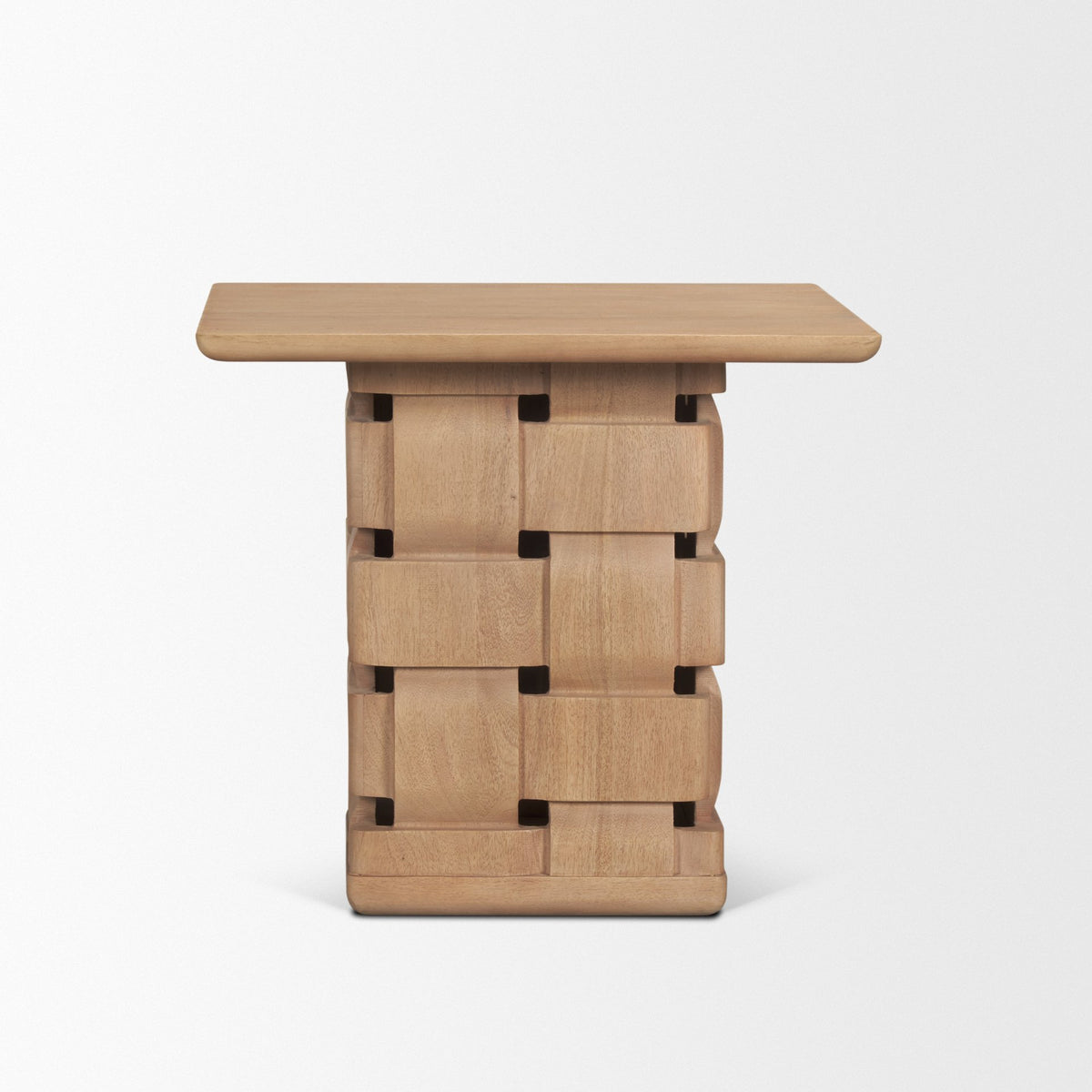 Trellyn Light Brown Wood Carved Base Square Accent Table