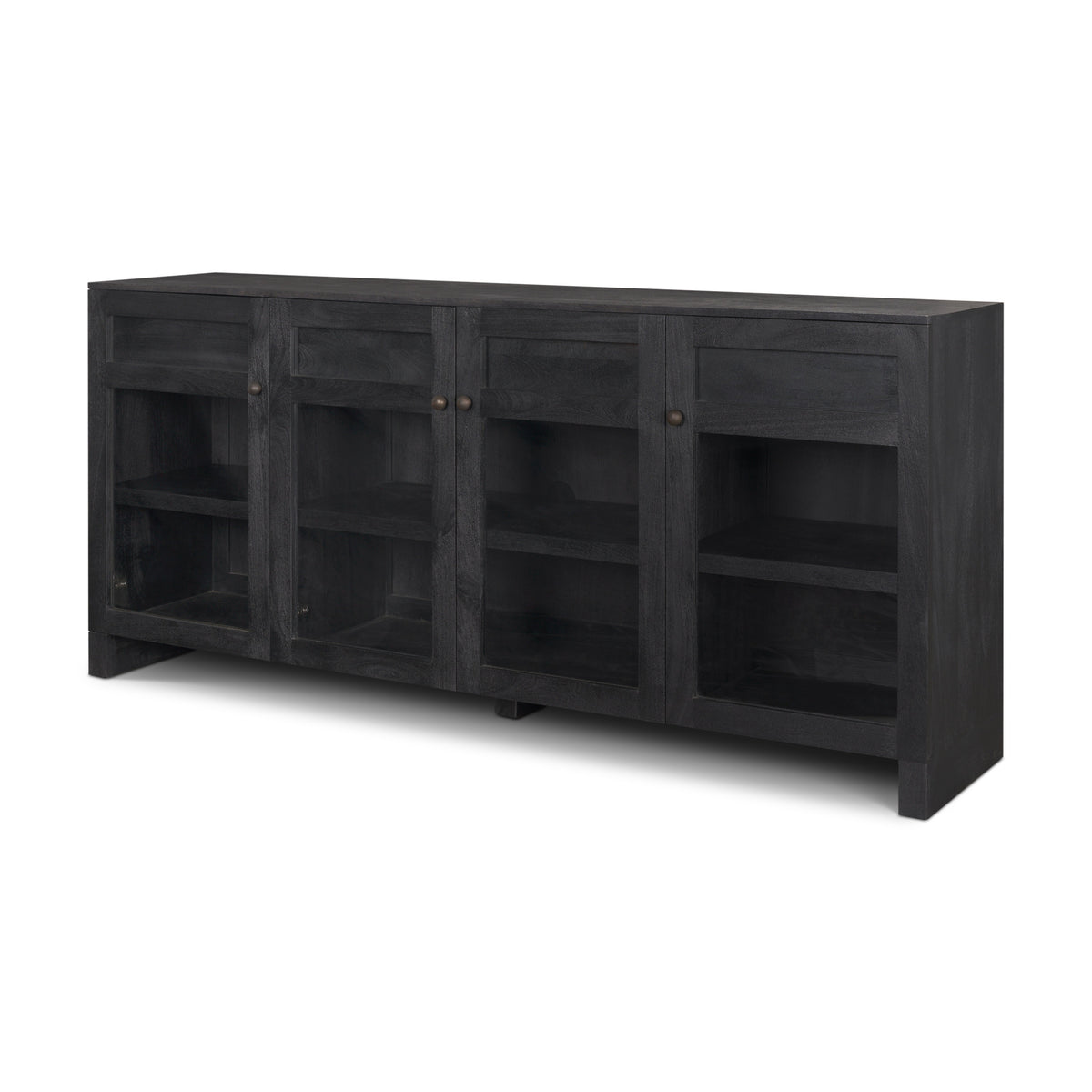 Suri Black Wood 4‑Door Sideboard with Glass Panels