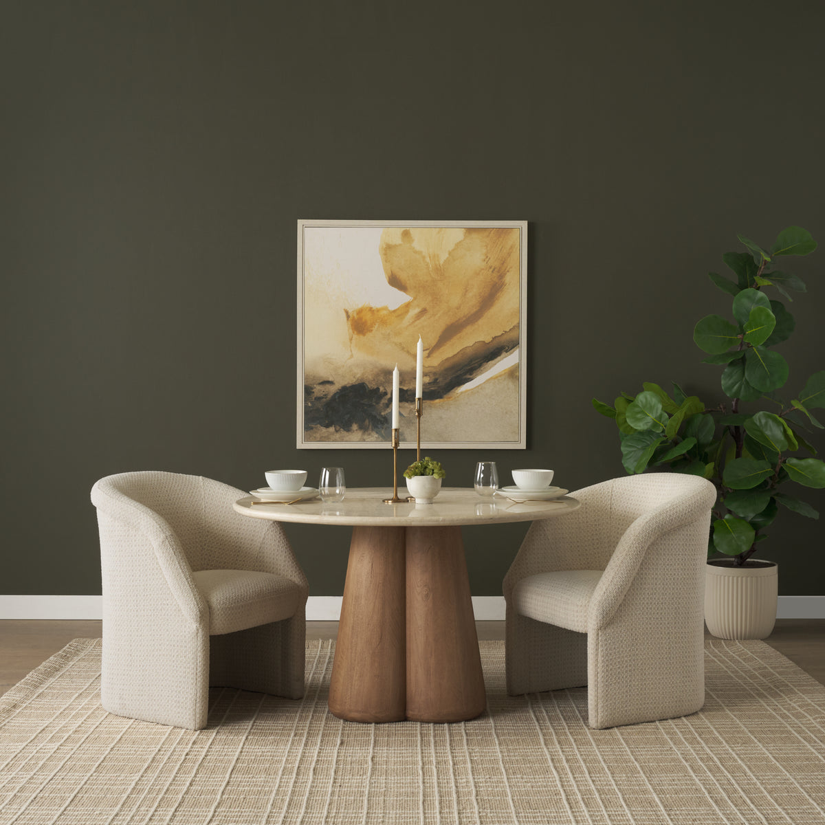 Marilyn 48 Inch Round Botticino Marble Dining Table