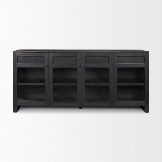 Suri Black Wood 4βDoor Sideboard with Glass Panels
