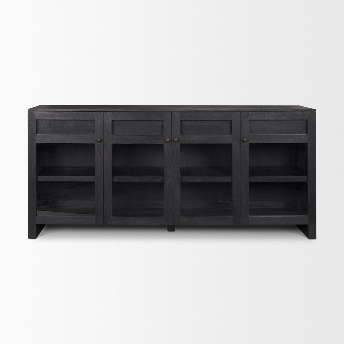 Suri Black Wood 4‑Door Sideboard with Glass Panels