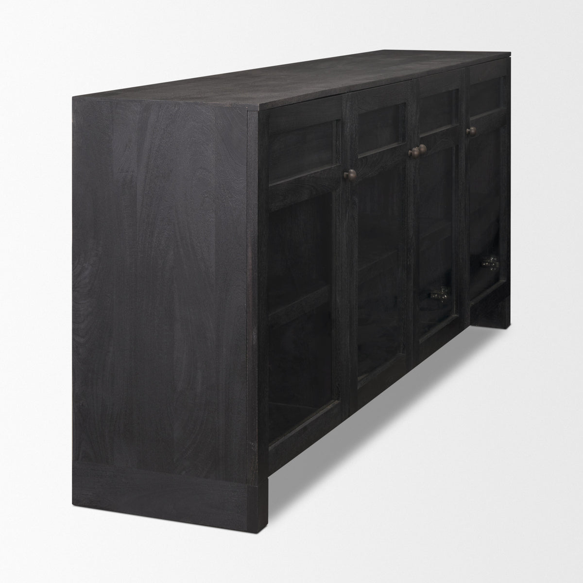 Suri Black Wood 4‑Door Sideboard with Glass Panels