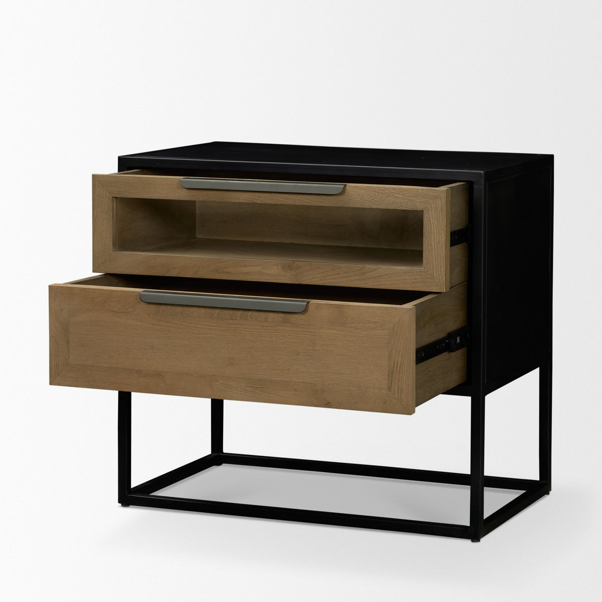 Sloan Light Brown Wood Side Table with Black Metal Frame