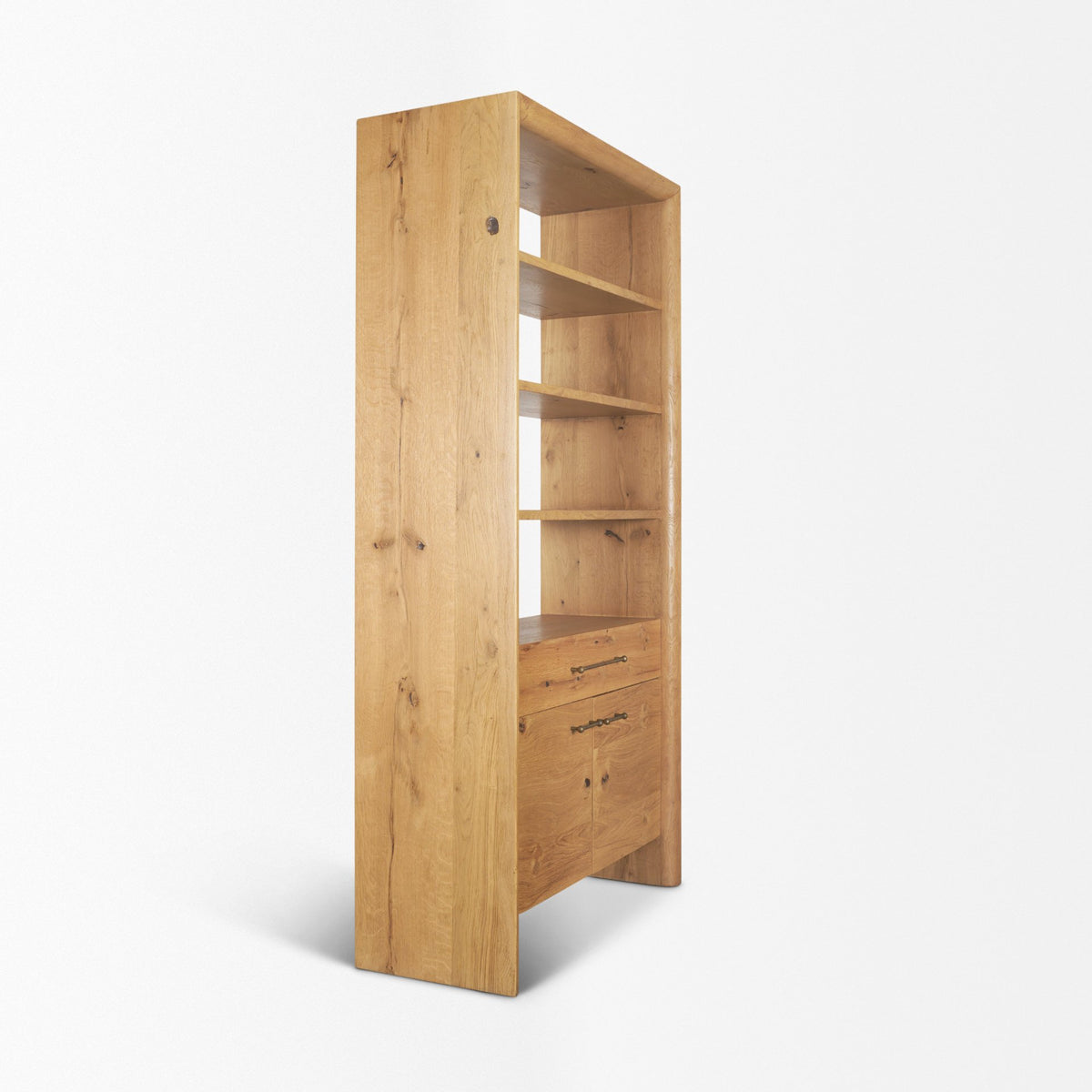 Belford 2‑Door Light Brown Oak Wood Shelving Unit