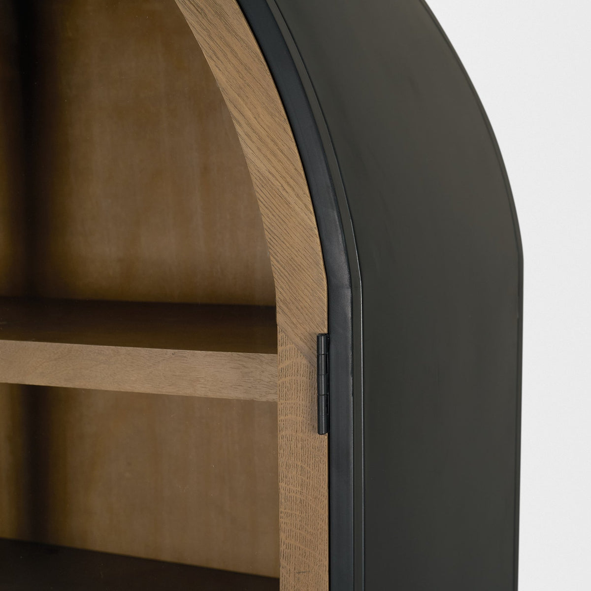 Sloan Light Brown Wood Black Metal Arched Cabinet