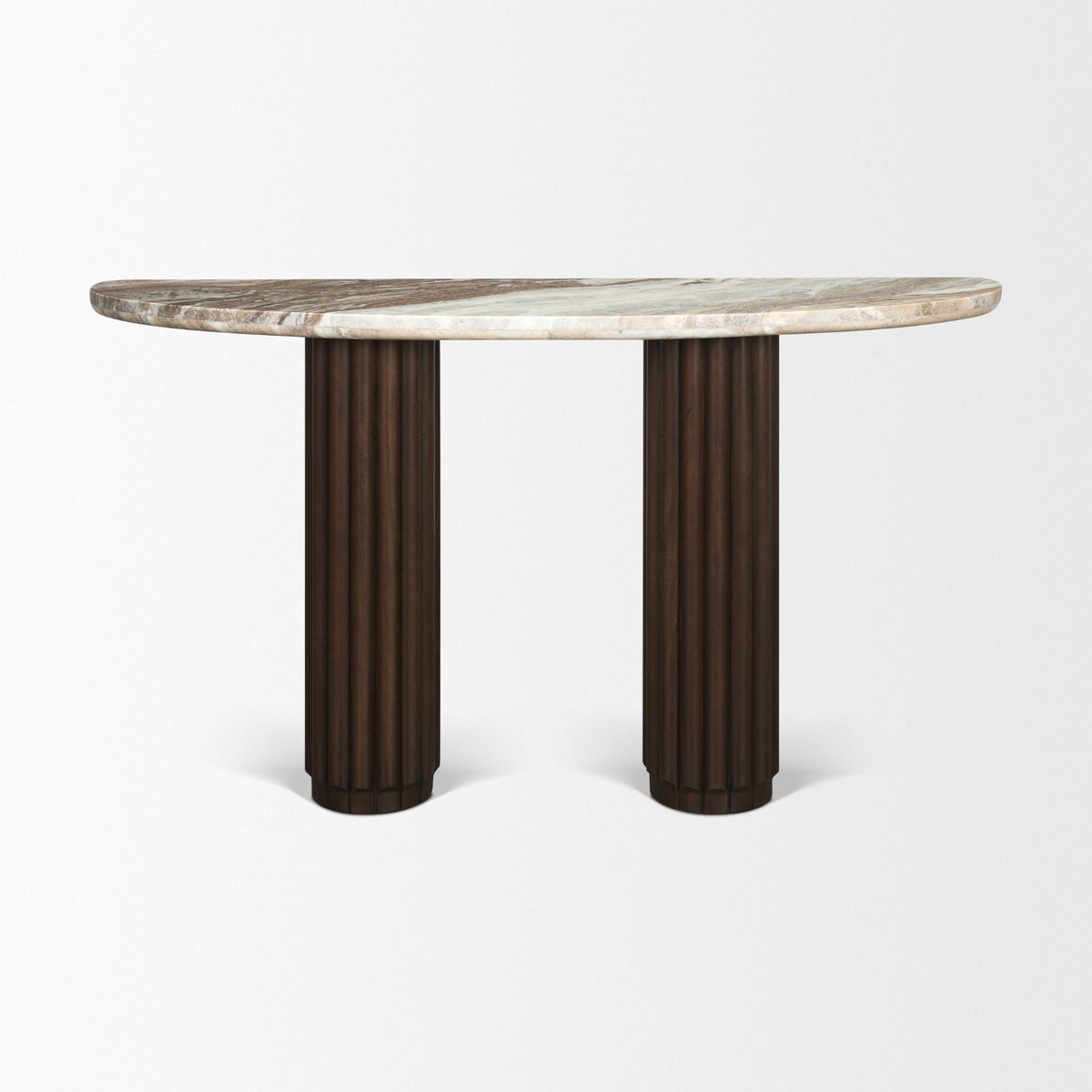 Marbrello Dark Brown Fluted Wood Console Table with Marble Top