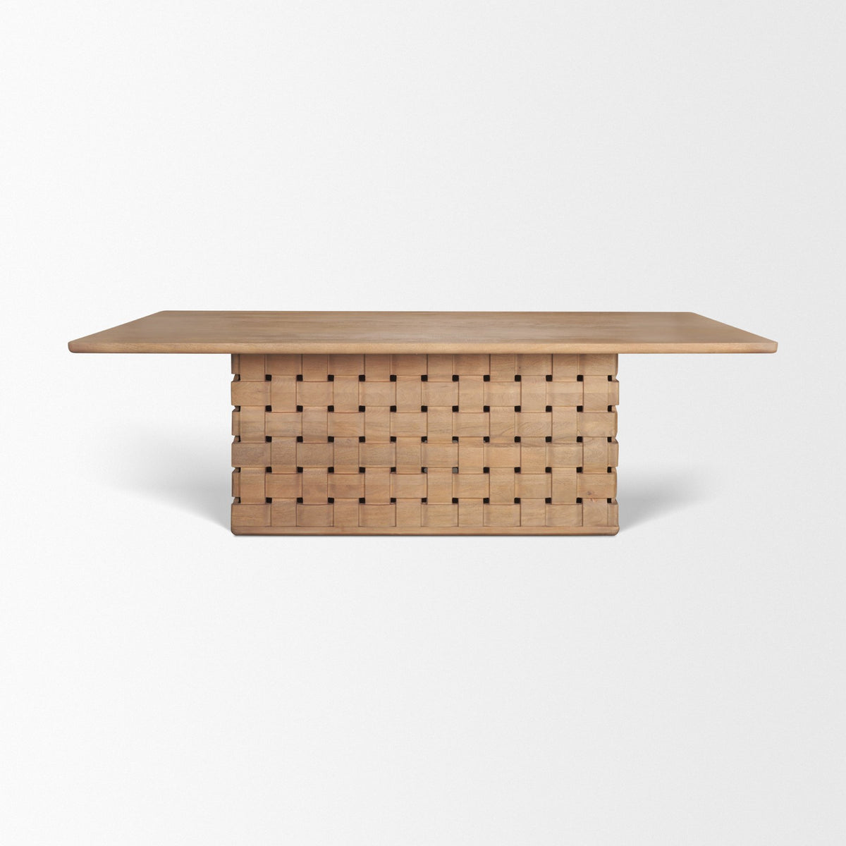 Trellyn Light Brown Solid Wood Dining Table with Carved Woven Base