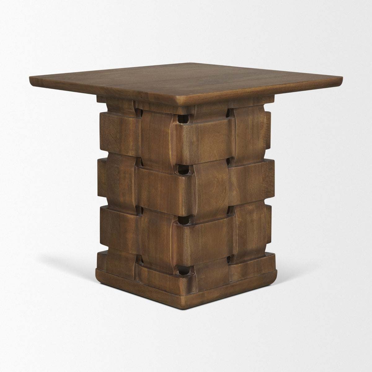 Trellyn Dark Brown Wood Carved Base Square Accent Table