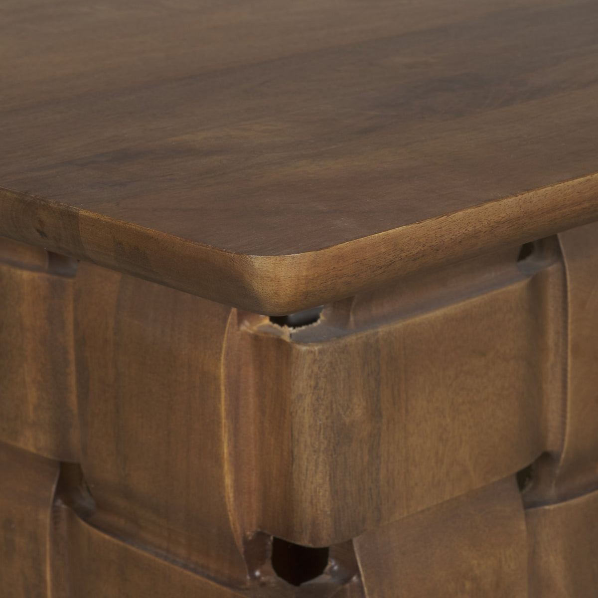 Trellyn Dark Brown Wood Carved Base Square Accent Table