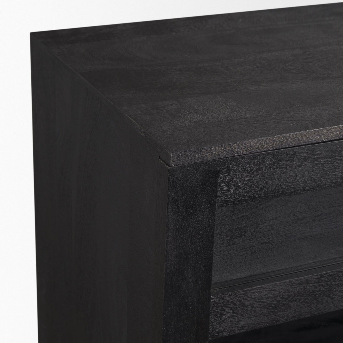 Suri Black Wood 4‑Door Sideboard with Glass Panels