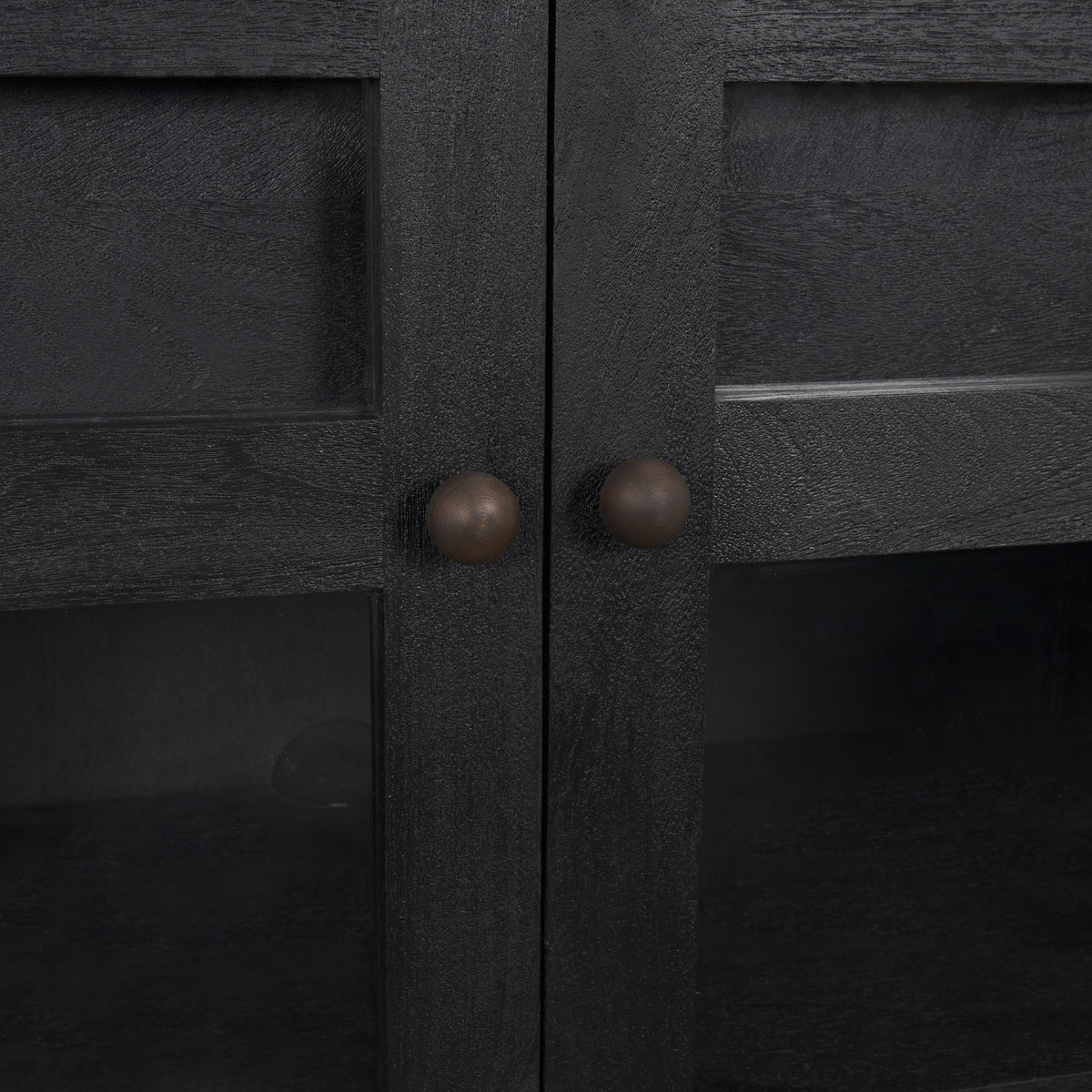 Suri Black Wood 4‑Door Sideboard with Glass Panels