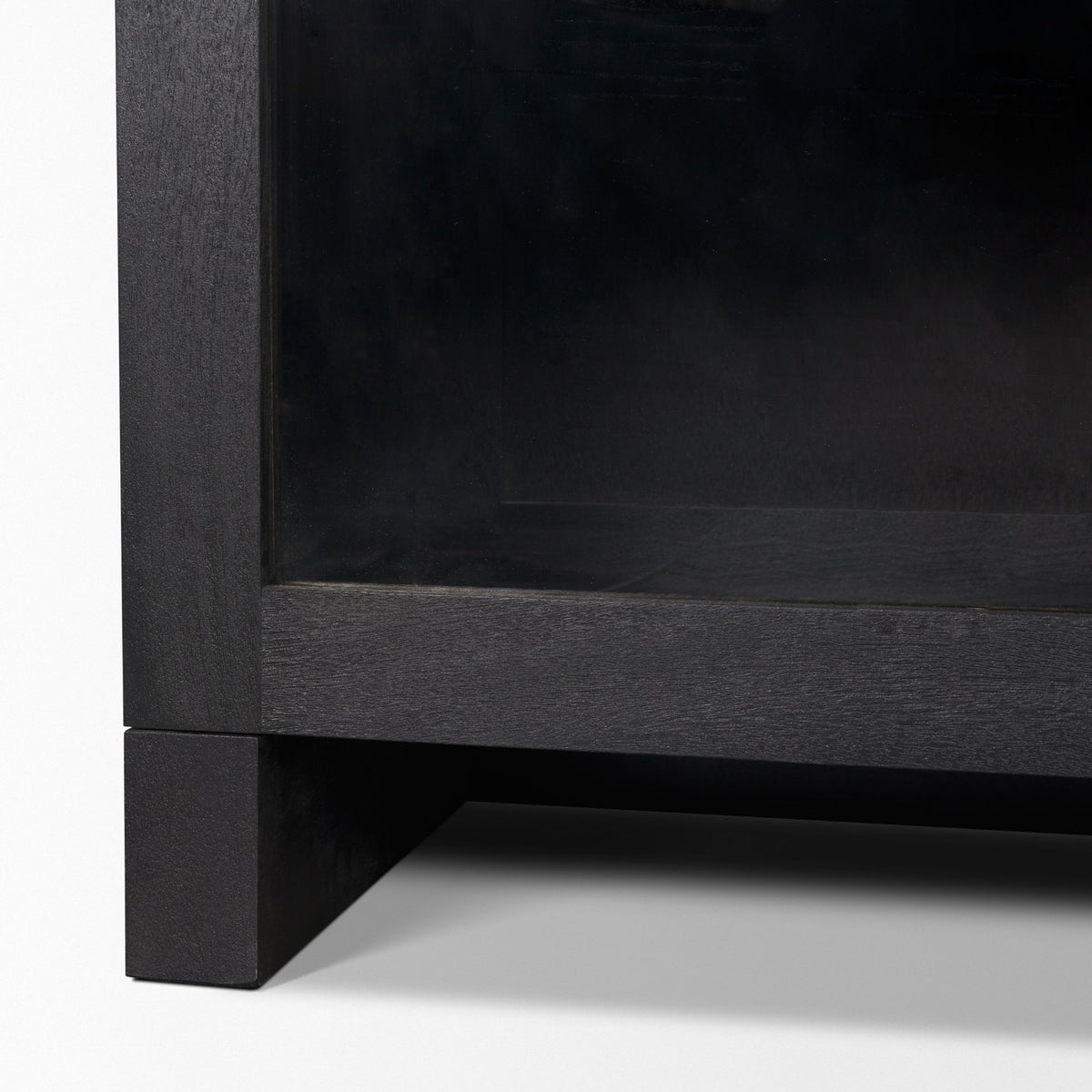 Suri Black Wood 4‑Door Sideboard with Glass Panels