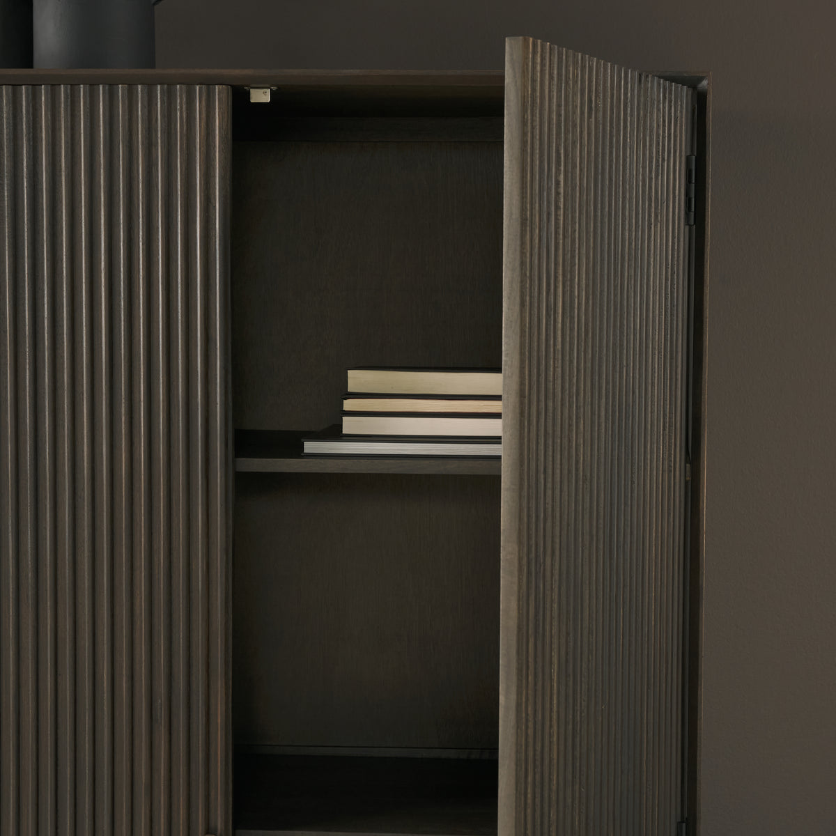 Cinder Distressed Dark Brown Wood Reeded 2‑Door Tall Cabinet