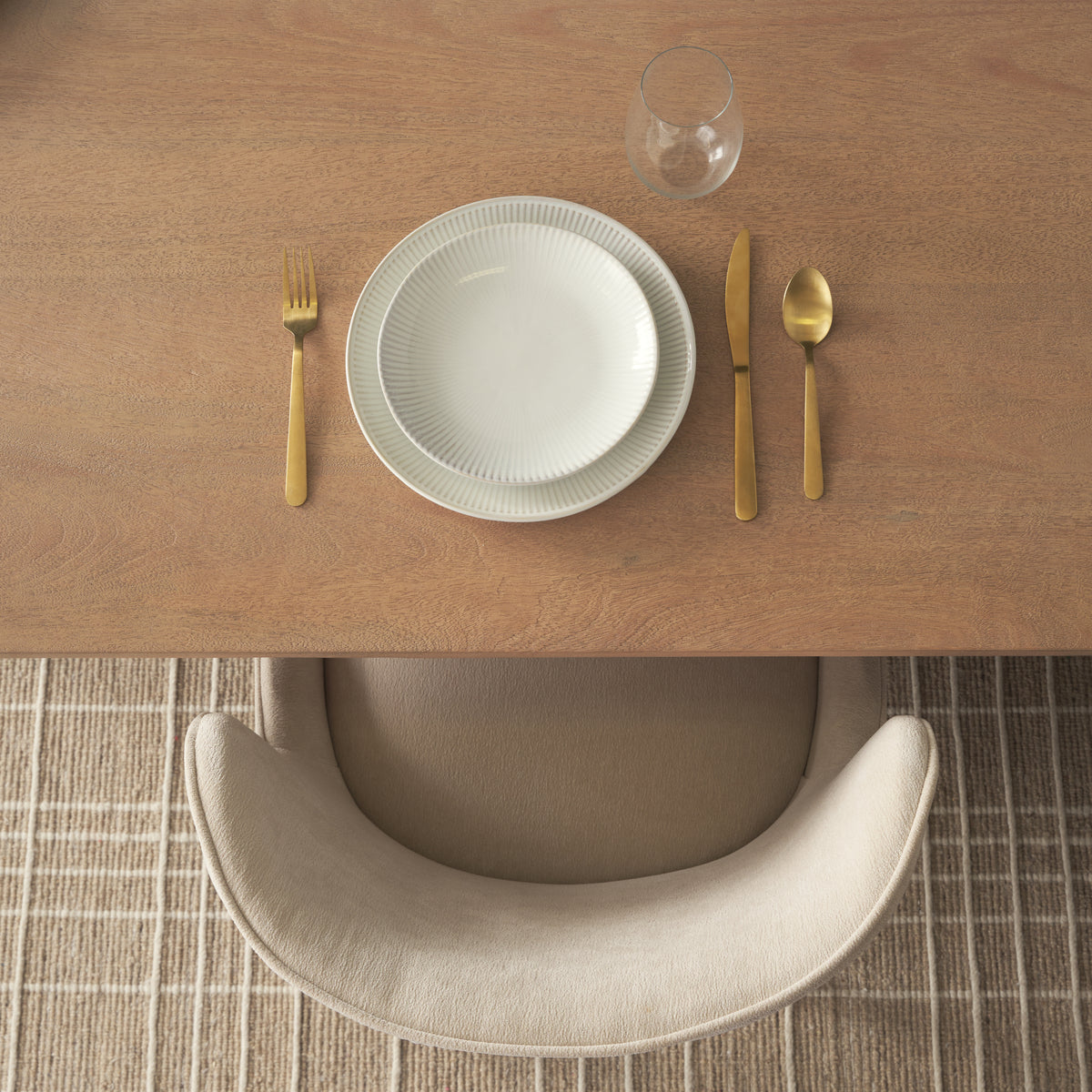Trellyn Light Brown Solid Wood Dining Table with Carved Woven Base