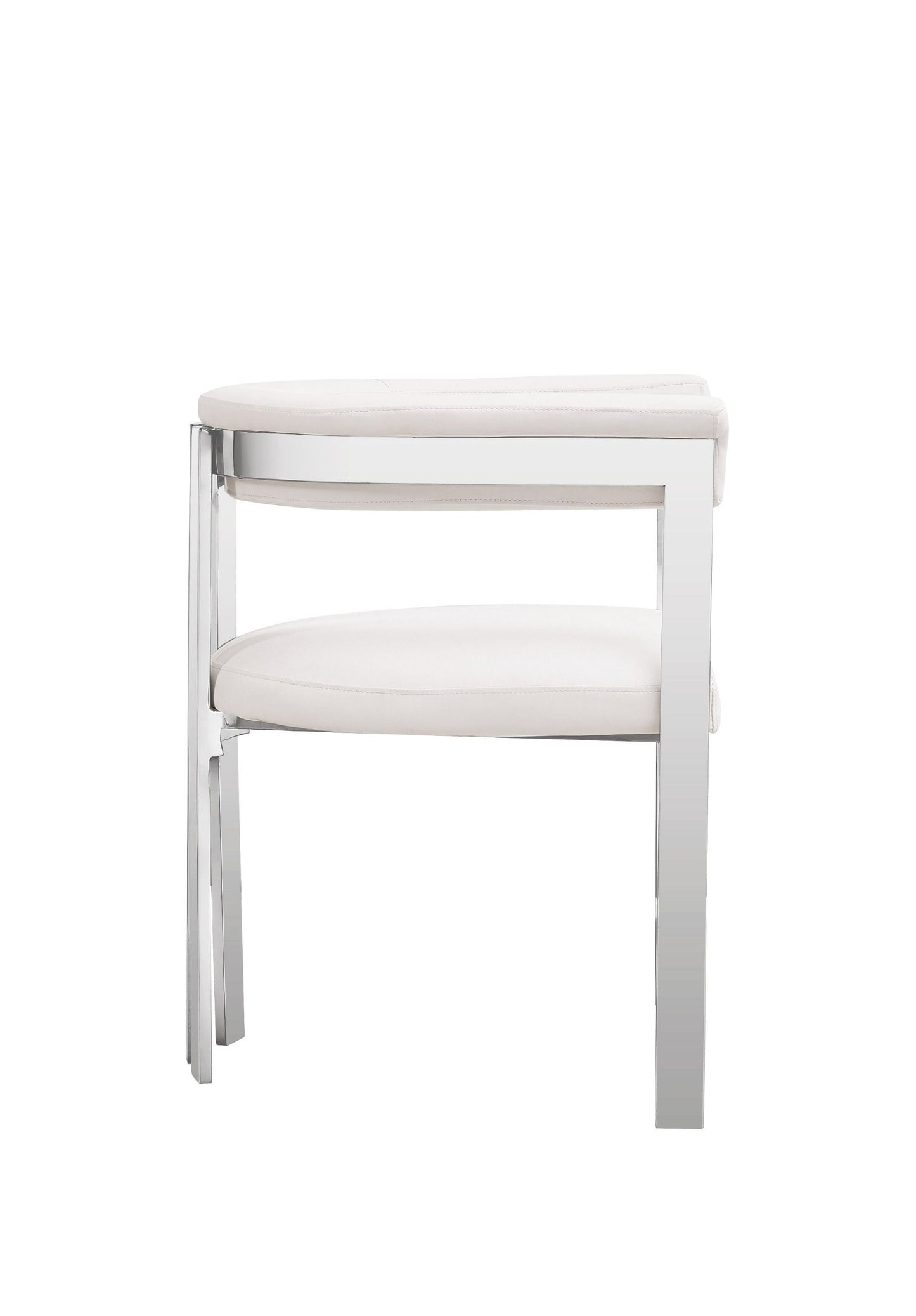 Modrest Pontiac Modern White Vegan Leather & Stainless Steel Dining Chair β Chic Comfort for Your Dining Space