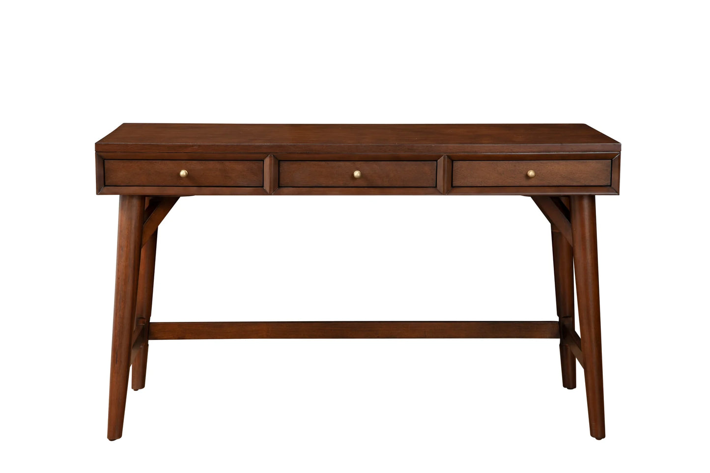 Flynn Large Desk in Rich Walnut - Mid-Century Modern Design with Three Felt-Lined Drawers and Elegant Tapered Legs for a Stylish Workspace