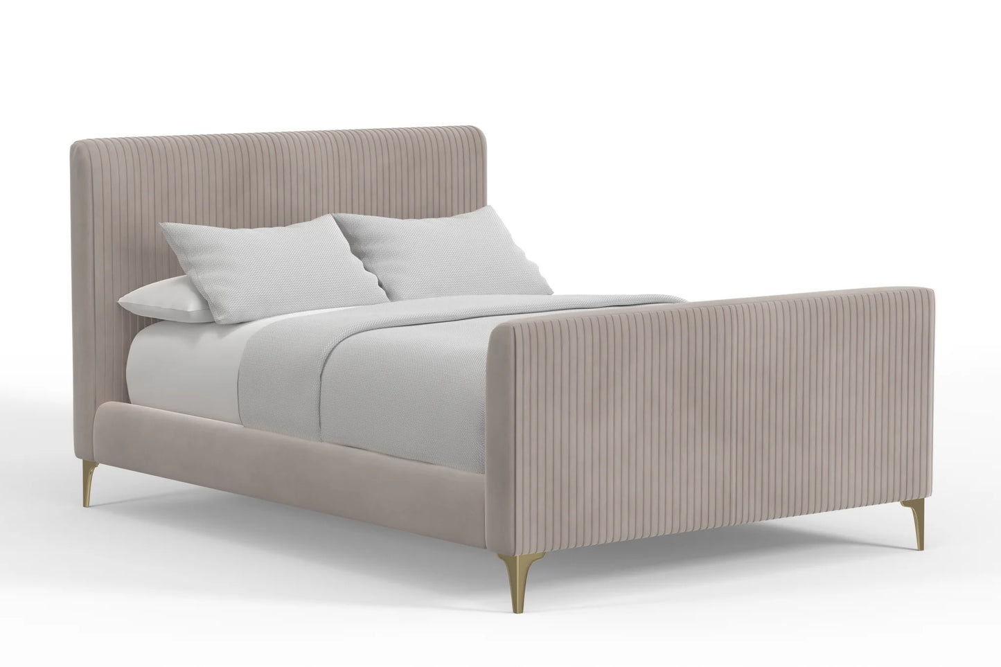 Zaldy Light Grey Platform Bed with Gold Legs – Modern Elegance and Sturdy Design for a Chic Bedroom Upgrade