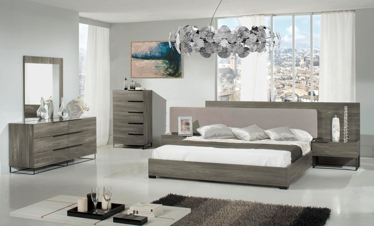 Modrest Enzo Italian Modern Grey Oak & Fabric Bedroom Set β Stylish Contemporary 5-Piece Furniture Collection - Stylish Design Furniture
