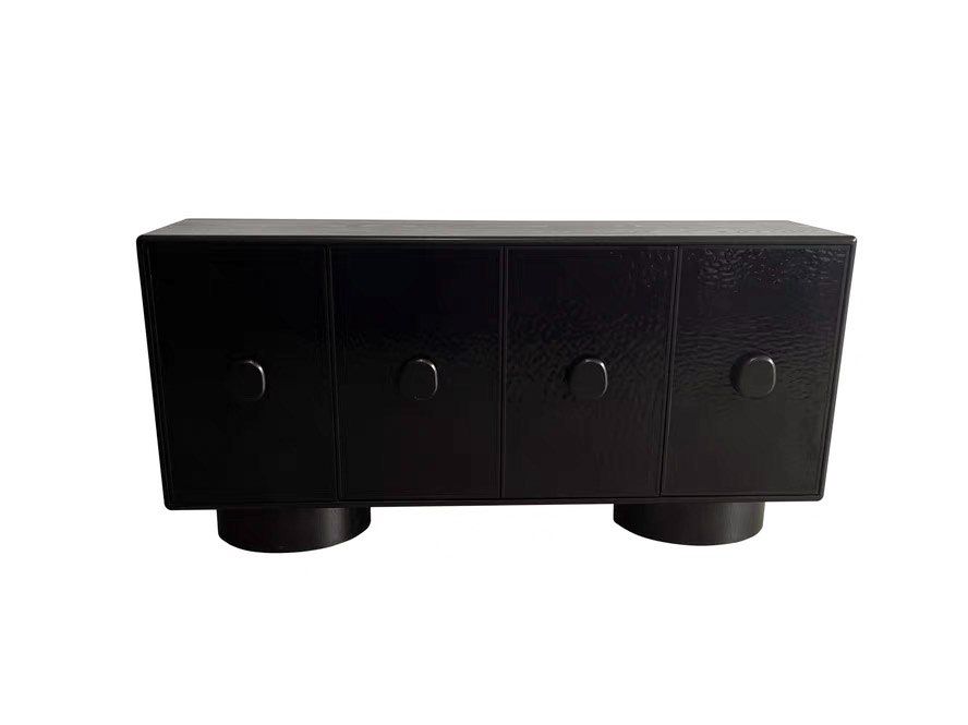 Modrest Calexico Contemporary Black Wave Glass and Black Buffet for Sleek and Stylish Dining Room Storage