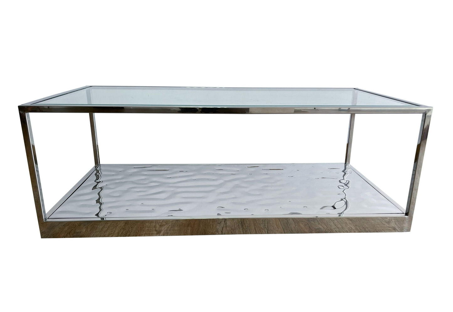 Modrest Braxton Contemporary Clear Wave Glass Coffee Table for Stylish and Modern Living Room Spaces