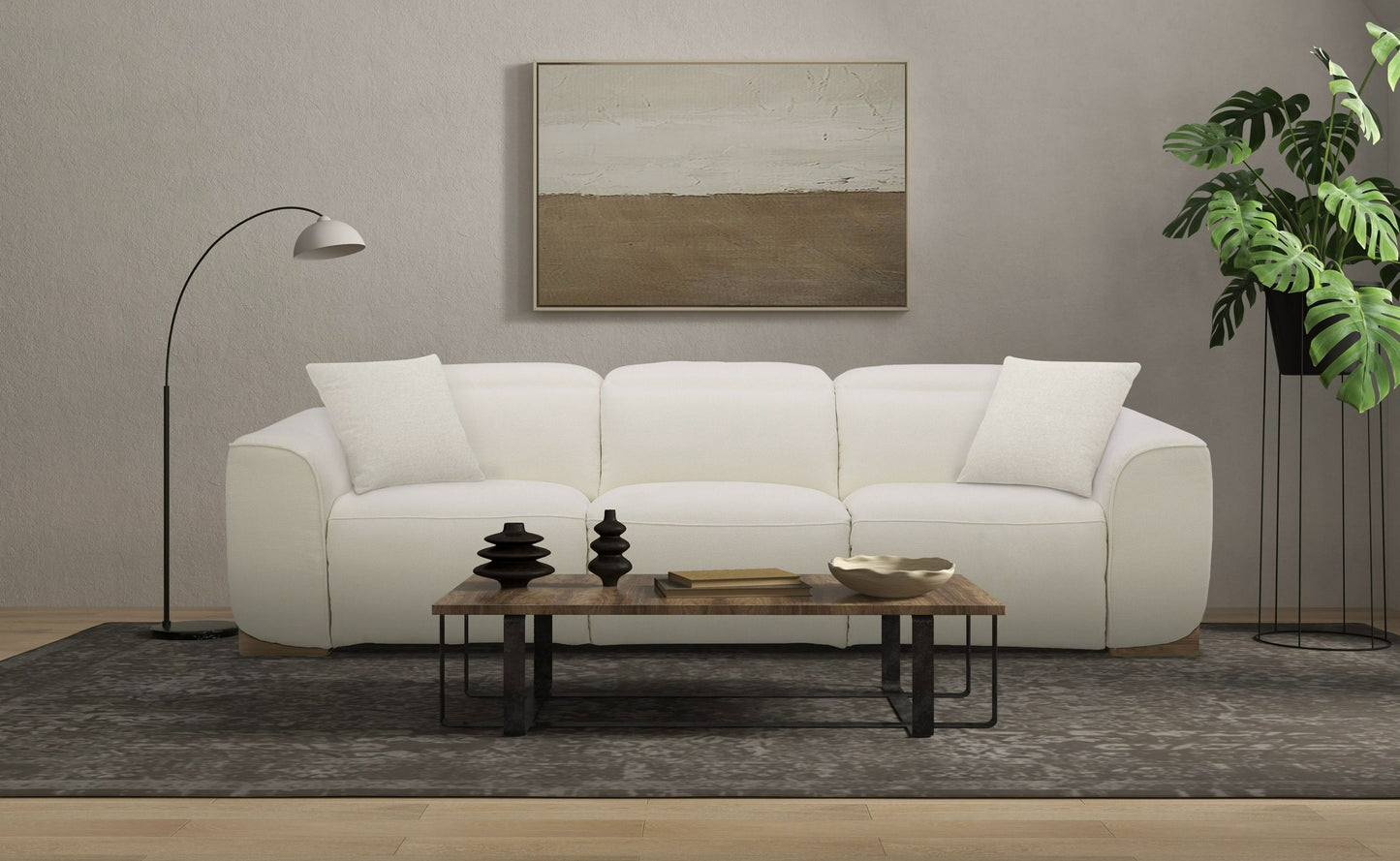 Divani Casa Hagerty Modern Off-White Fabric Sofa with 2 Power Recliners β Stylish and Comfortable Seating for Contemporary Living Rooms